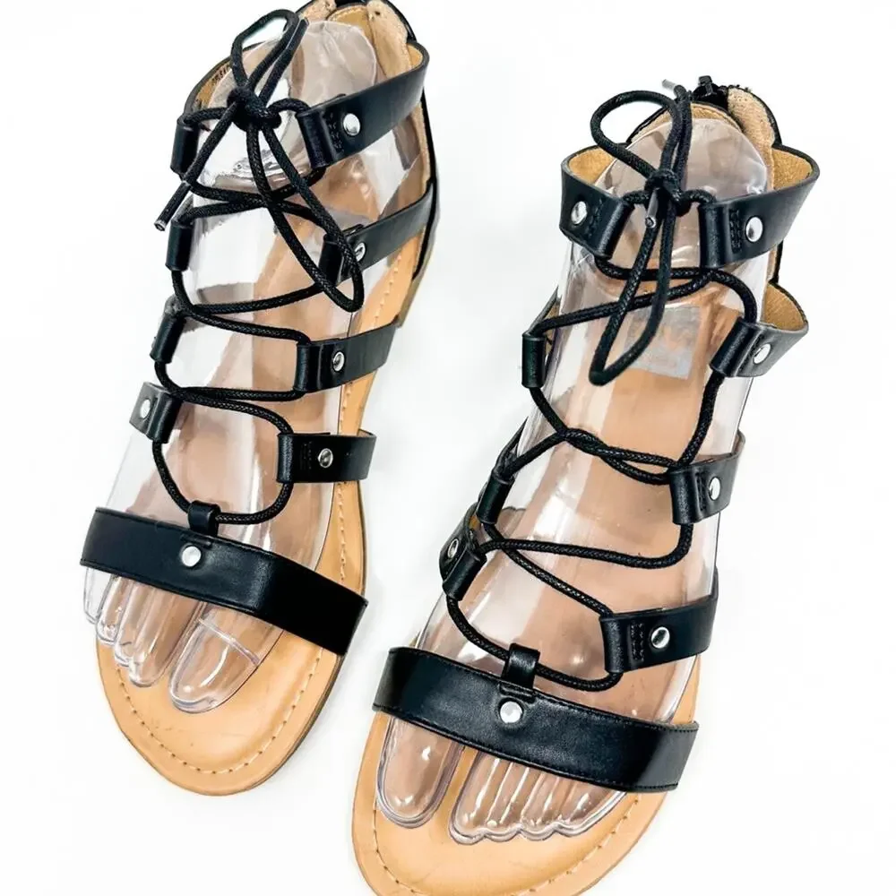 NEW DV by Dolce Vita Girl’s Curse Black Faux Leather Gladiator Sandal, Size 4